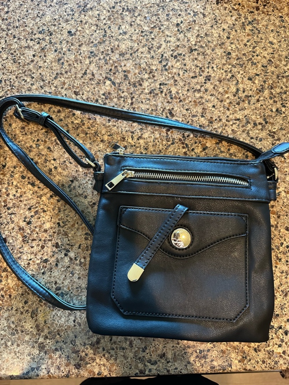 Black Crossbody Shoulder Bag with Front Pocket